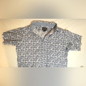 White and Blue Bandana Design Collared Shirt - Large Cremieux Collar Shirt